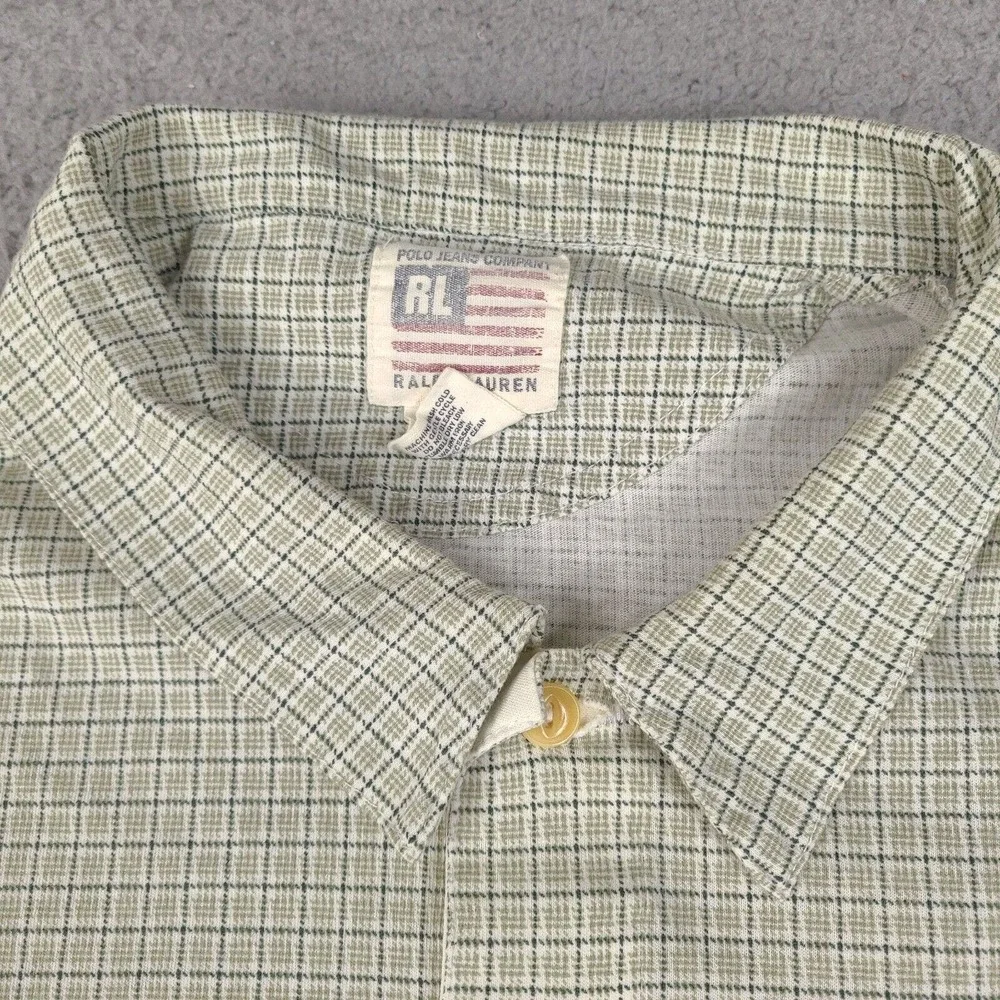 Ralph Lauren Polo‎ Jeans Co Polo Shirt Mens Large Green Plaid Soft Cotton